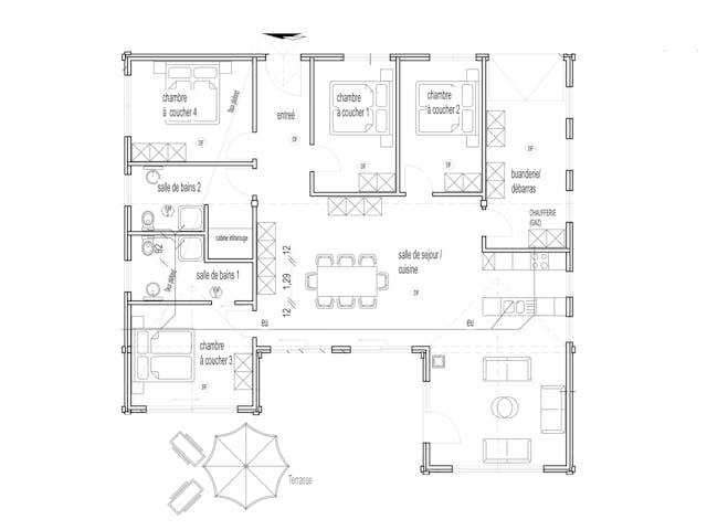 Blockhaus Seeblick von Fullwood Wohnblockhaus Ausbauhaus ab 390000€, Bungalow Grundriss 1