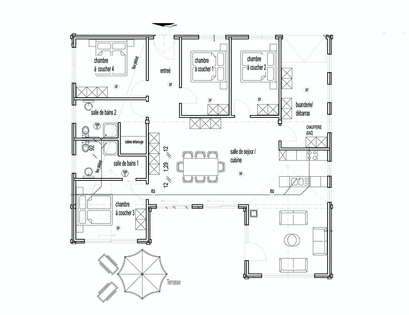 Blockhaus Seeblick von Fullwood Wohnblockhaus Ausbauhaus ab 290000€, Bungalow Grundriss 1