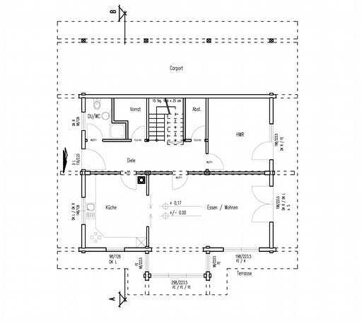 Blockhaus Wiesengrund von Fullwood Wohnblockhaus Ausbauhaus ab 280000€, Blockhaus Grundriss 1