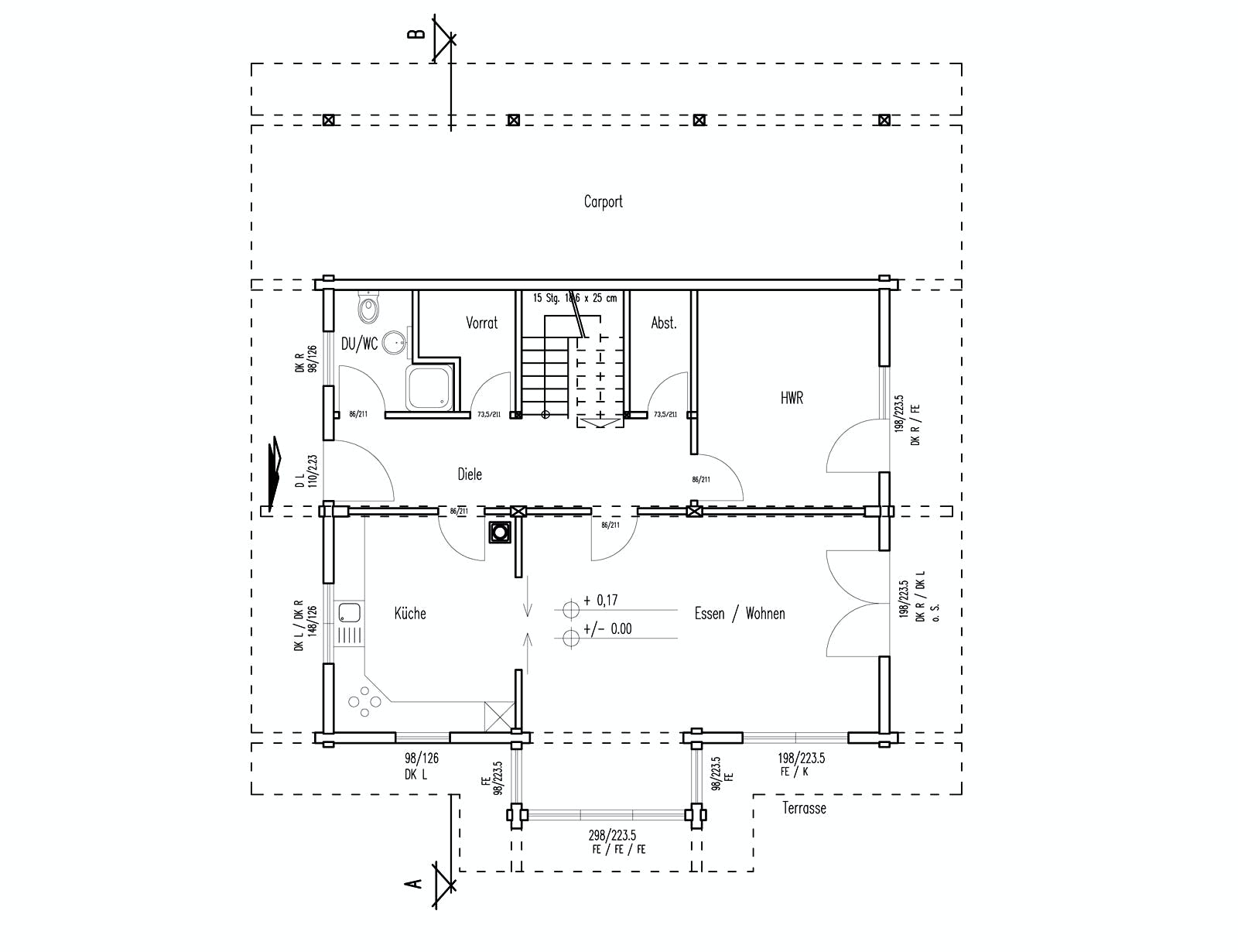 Blockhaus Wiesengrund von Fullwood Wohnblockhaus Ausbauhaus ab 280000€, Blockhaus Grundriss 1