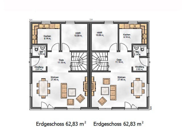 Fertighaus Das Funktionale 122 (inaktive) von ekodom Schlüsselfertig ab 163402€, Stadtvilla Grundriss 1