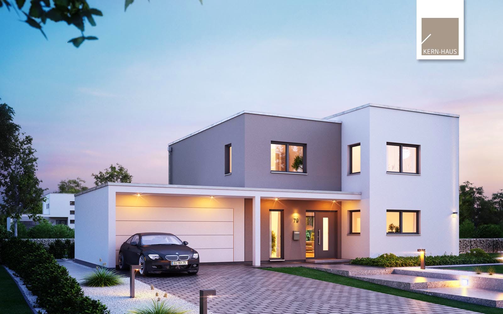 Massivhaus Bauhaus Futura von Kern-Haus Schlüsselfertig ab 453900€, Cubushaus Außenansicht 1