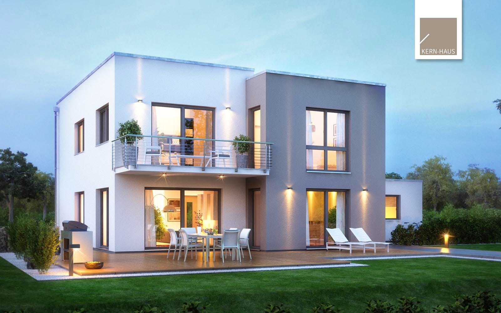 Massivhaus Bauhaus Futura von Kern-Haus Schlüsselfertig ab 453900€, Cubushaus Außenansicht 2