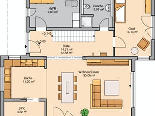 Massivhaus Bauhaus Futura von Kern-Haus Schlüsselfertig ab 464900€, Cubushaus Grundriss 1