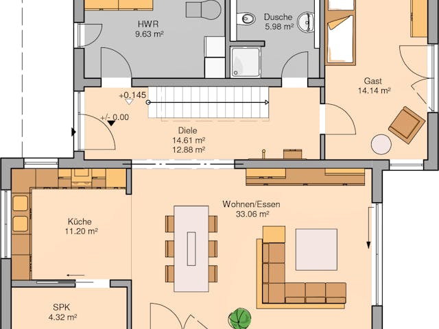 Massivhaus Bauhaus Futura von Kern-Haus Schlüsselfertig ab 464900€, Cubushaus Grundriss 1