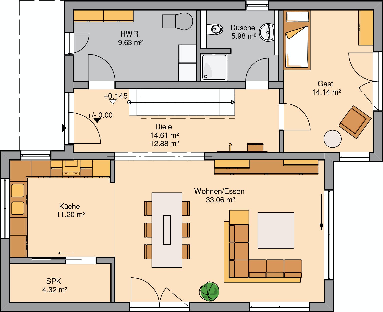 Massivhaus Bauhaus Futura von Kern-Haus Schlüsselfertig ab 453900€, Cubushaus Grundriss 1
