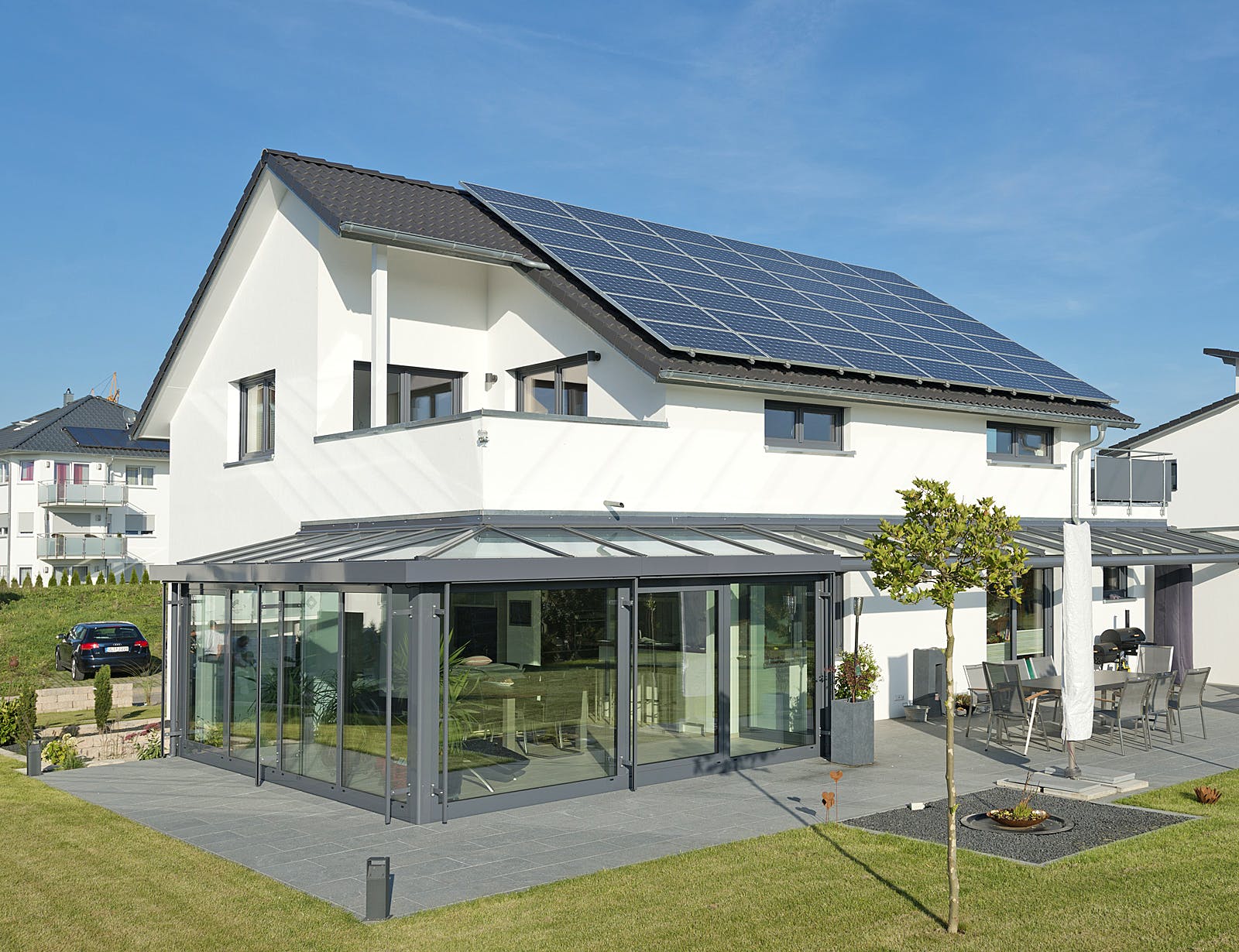 Fertighaus SD 196-057 - Großzügiges Wohnhaus mit Wintergarten von Gapp Holzbau Schlüsselfertig ab 576000€, Außenansicht 1