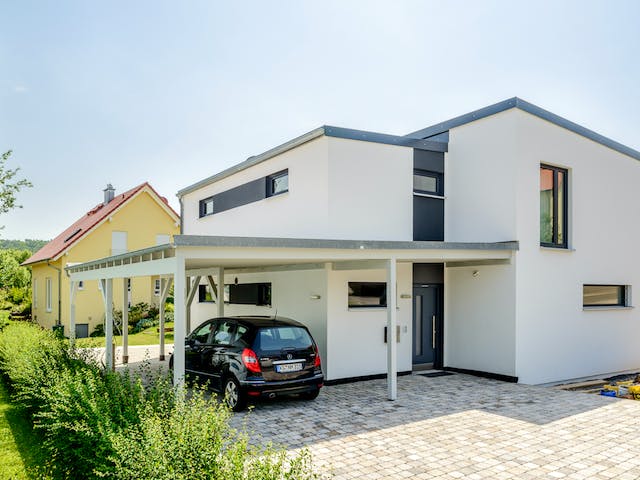 Fertighaus Garitz von Albert Haus Schlüsselfertig ab 338100€, Pultdachhaus Außenansicht 1