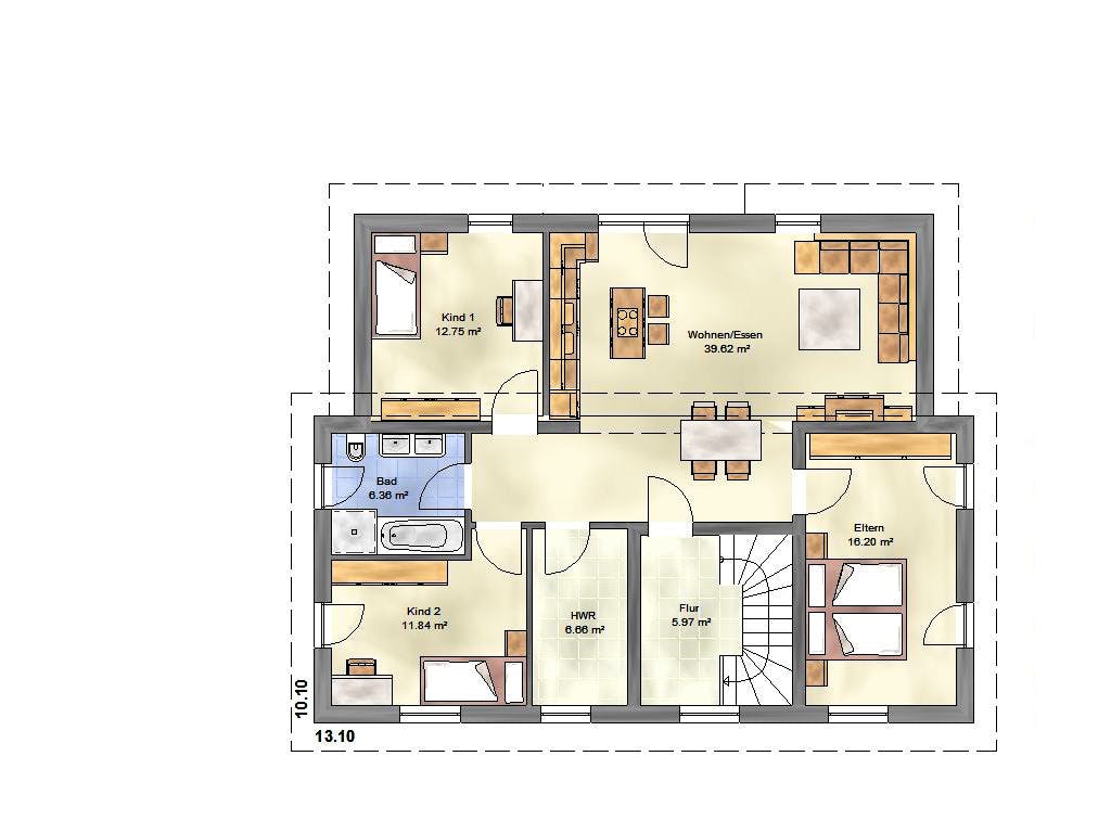 Massivhaus Generation 200 PD von EUROMAC 2 S.A.S. Bausatzhaus ab 56988€, Pultdachhaus Grundriss 1