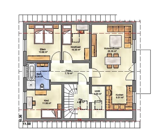 Massivhaus Generation 200 SD von EUROMAC 2 Bausatzhaus ab 55333€, Satteldach-Klassiker Grundriss 1
