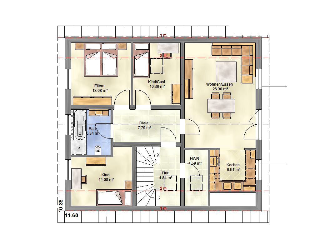 Massivhaus Generation 200 SD von EUROMAC 2 S.A.S. Bausatzhaus ab 55333€, Satteldach-Klassiker Grundriss 1