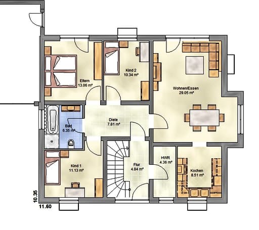 Massivhaus Generation 200 SD von EUROMAC 2 Bausatzhaus ab 55333€, Satteldach-Klassiker Grundriss 2