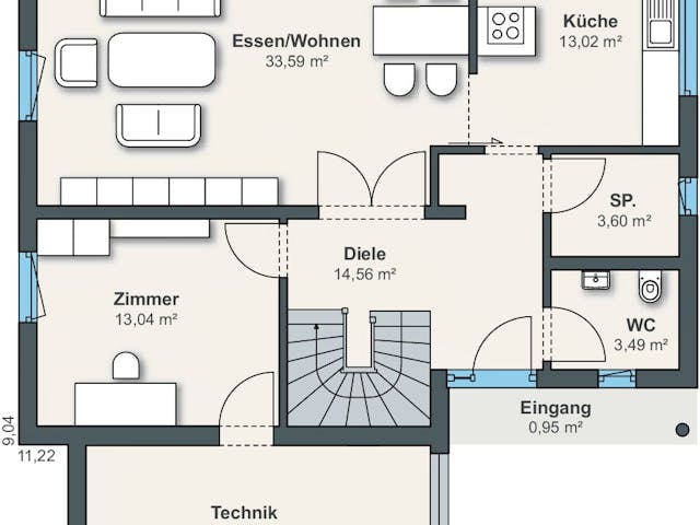 Fertighaus Ausstellungshaus Bad Vilbel – generation5.5 200 von WeberHaus Schlüsselfertig ab 442000€, Pultdachhaus Grundriss 1