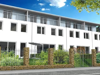 Fertighaus Gina 161 - Reihenendhaus von Klaus Kowalski Immobilien Schlüsselfertig ab 202705€, Pultdachhaus Außenansicht 1