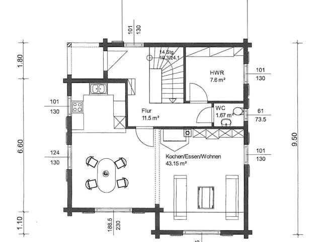 Blockhaus Gomadingen von Rems-Murr-Holzhaus Ausbauhaus ab 263329€, Satteldach-Klassiker Grundriss 1