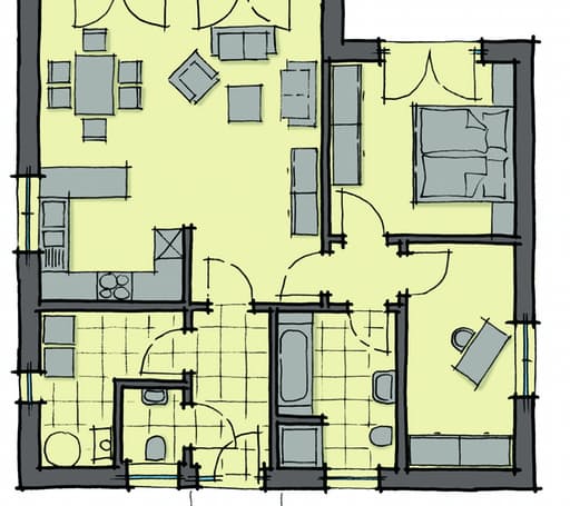 Fertighaus Gomera von GUSSEK HAUS Schlüsselfertig ab 221600€, Bungalow Grundriss 1