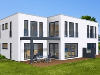 Fertighaus Doppelhaus 168 von Zimmermann Haus Schlüsselfertig ab 330960€, Cubushaus Außenansicht 1