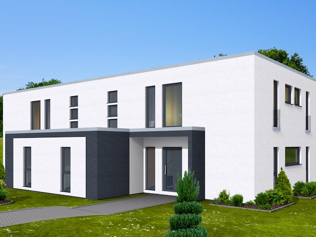 Fertighaus Doppelhaus 168 von Zimmermann Haus Schlüsselfertig ab 330960€, Cubushaus Außenansicht 3