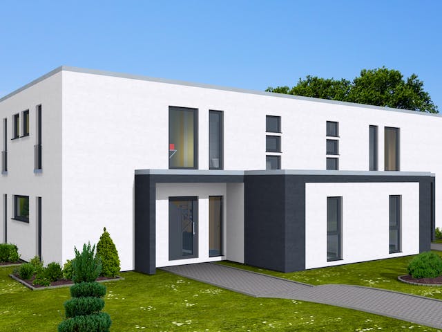 Fertighaus Doppelhaus 168 von Zimmermann Haus Schlüsselfertig ab 330960€, Cubushaus Außenansicht 4