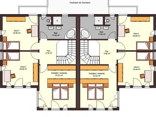 Fertighaus Doppelhaus 168 von Zimmermann Haus Schlüsselfertig ab 330960€, Cubushaus Grundriss 2