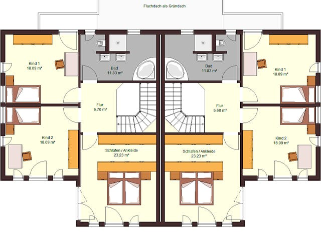 Fertighaus Doppelhaus 168 von Zimmermann Haus Schlüsselfertig ab 330960€, Cubushaus Grundriss 2
