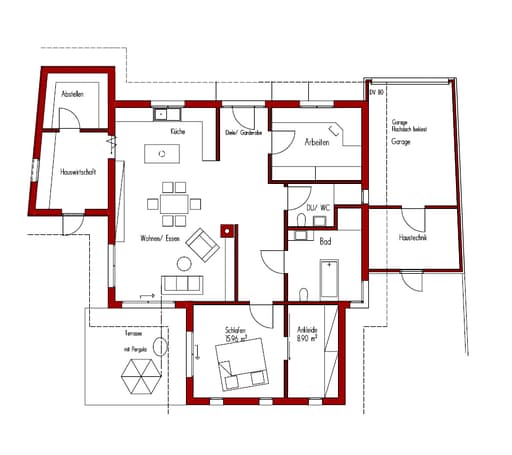 Blockhaus Grombach von Rems-Murr-Holzhaus Schlüsselfertig ab 405000€, Bungalow Grundriss 1