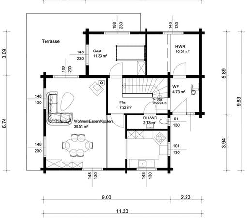 Blockhaus Görwihl von Rems-Murr-Holzhaus Schlüsselfertig ab 401000€, Satteldach-Klassiker Grundriss 1
