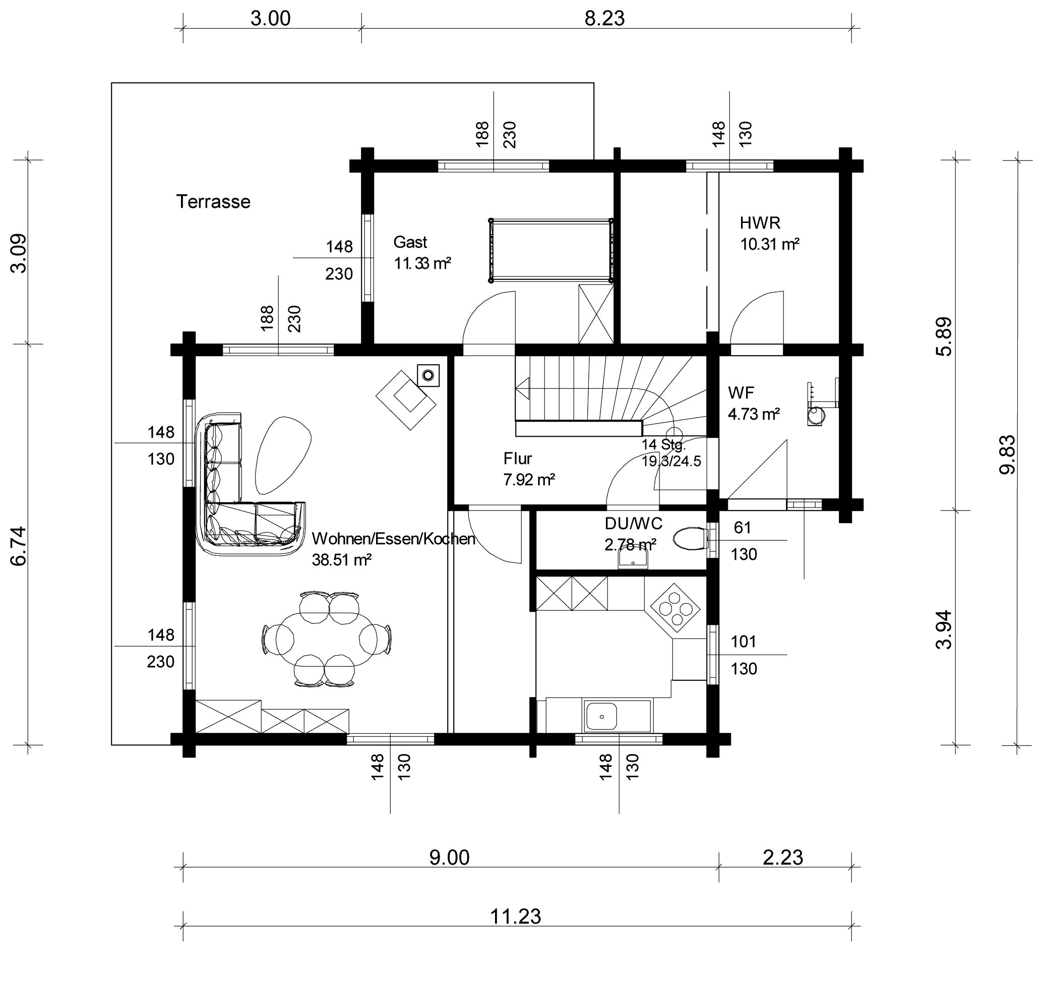 Blockhaus Görwihl von Rems-Murr-Holzhaus Schlüsselfertig ab 488000€, Satteldach-Klassiker Grundriss 1