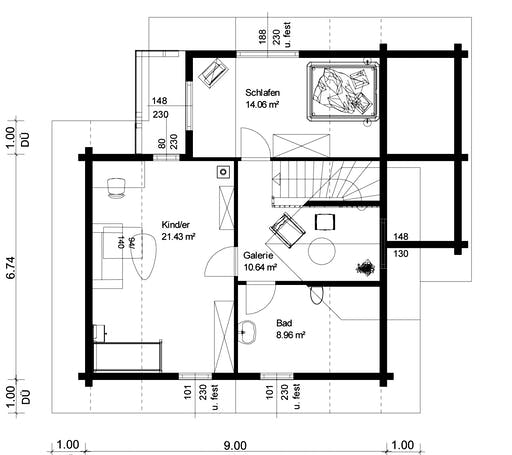 Blockhaus Görwihl von Rems-Murr-Holzhaus Schlüsselfertig ab 401000€, Satteldach-Klassiker Grundriss 2