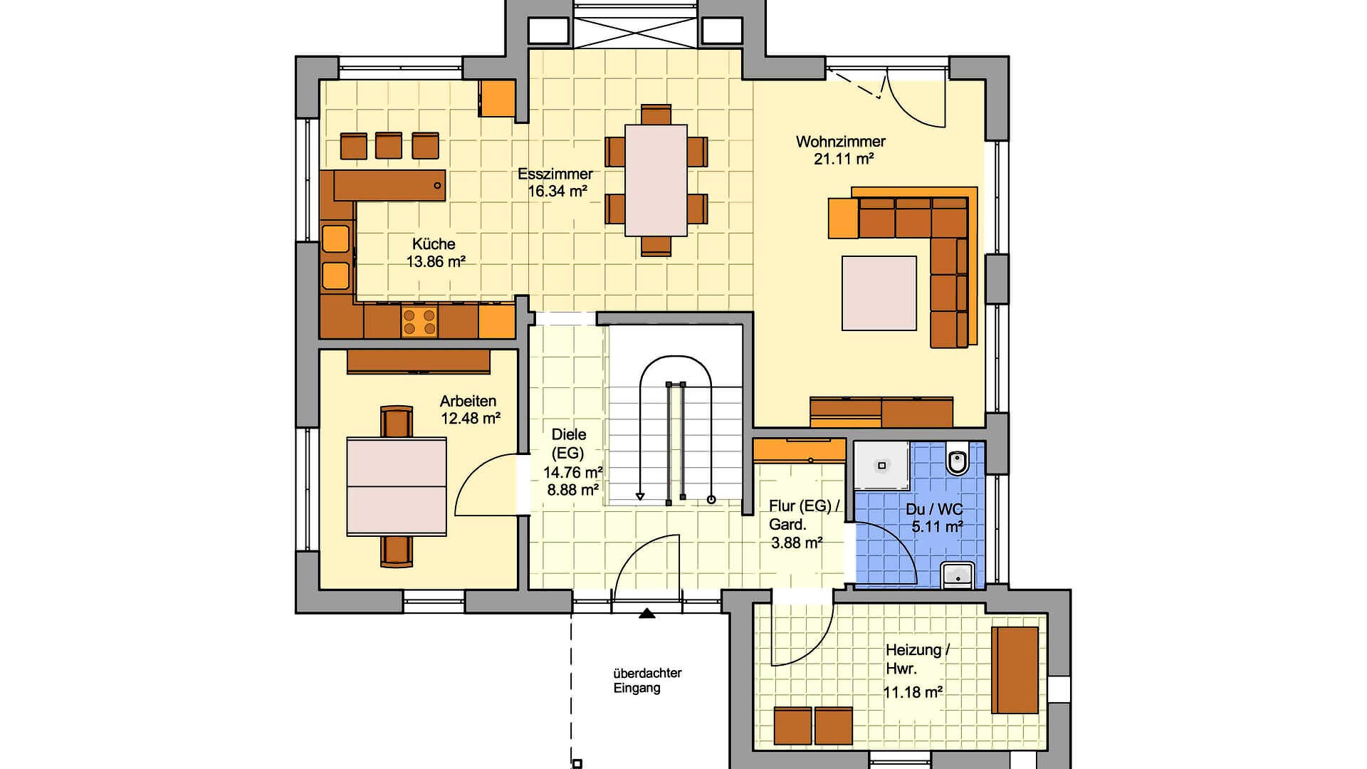 Fertighaus Günzburg von FINGERHUT-HAUS Schlüsselfertig ab 562241€, Satteldach-Klassiker Grundriss 1