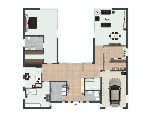 Winkelbungalow mit Garage Grundriss