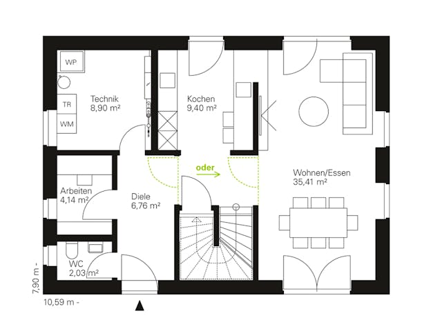 Fertighaus Akazienallee 125 von GUSSEK HAUS Schlüsselfertig ab 319400€, Satteldach-Klassiker Grundriss 1