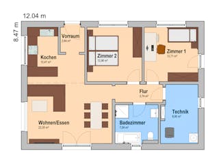 Fertighaus Hela 82 von Haas Fertigbau Österreich Ausbauhaus ab 173300€, Bungalow Grundriss 1