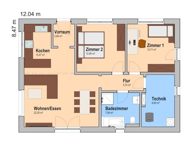 Fertighaus Hela 82 von Haas Fertigbau Österreich Ausbauhaus ab 173300€, Bungalow Grundriss 1