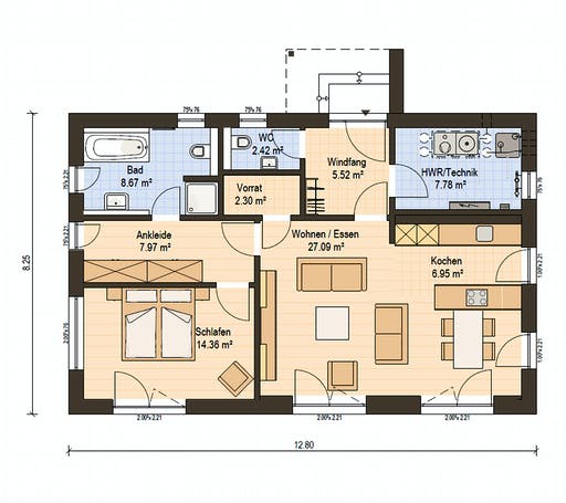 Fertighaus Haas BT 84 A von Haas Haus Schlüsselfertig ab 320000€, Bungalow Grundriss 1
