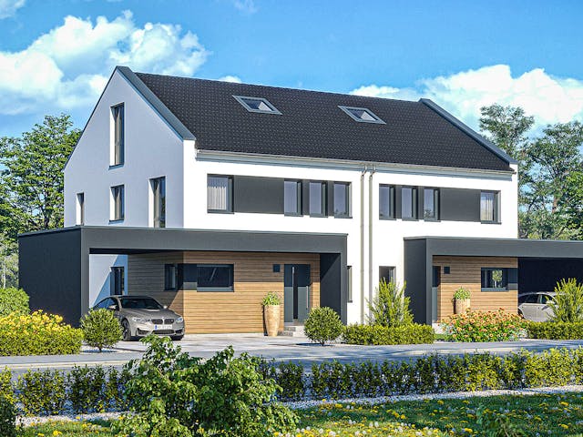 Fertighaus Haas D 128 B von Haas Fertigbau - Mehrfamilienhäuser Schlüsselfertig ab 402000€, Außenansicht 2