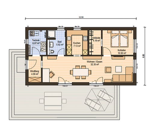 Fertighaus Haas FH 71 A von Haas Haus Schlüsselfertig ab 247000€, Bungalow Grundriss 1
