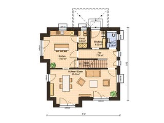 Fertighaus Haas O 129 A von Haas Fertigbau Schlüsselfertig ab 457000€, Stadtvilla Grundriss 1