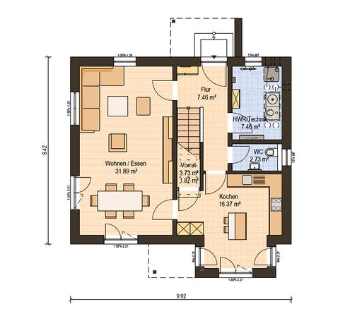 Fertighaus Haas O 130 A von Haas Haus Schlüsselfertig ab 371000€, Pultdachhaus Grundriss 1