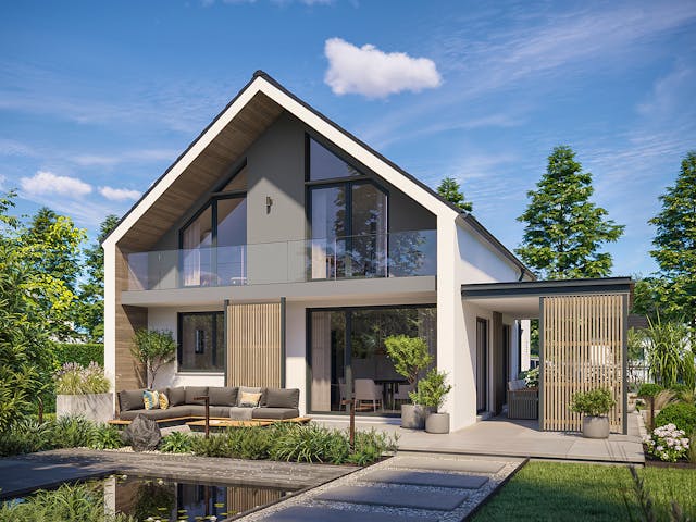 Fertighaus Haas Vivo 130 von Haas Fertigbau Österreich, Satteldach-Klassiker Außenansicht 1