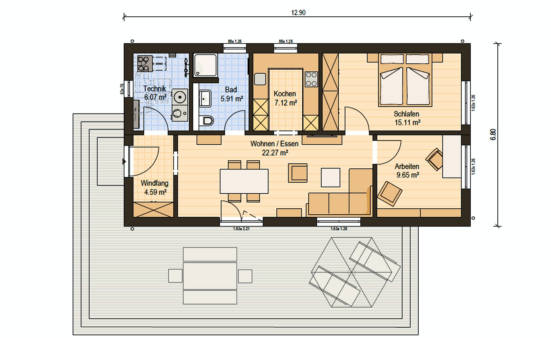 Fertighaus Haas FH 71 B (inactive) von Haas-Fertigbau Schlüsselfertig ab 247000€, Bungalow Grundriss 1