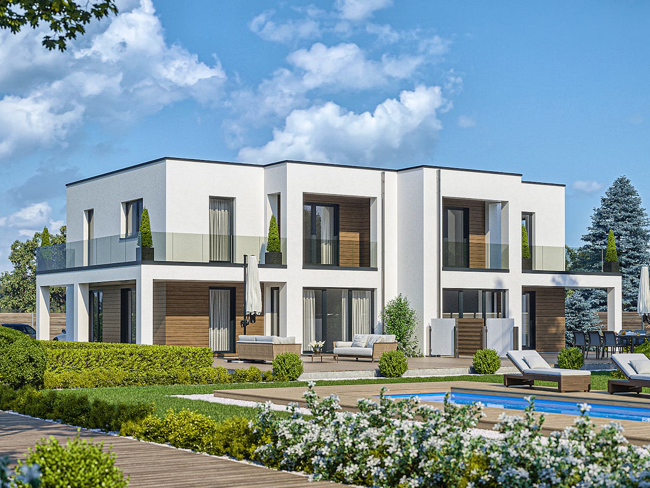 Fertighaus Haas D 110 A von Haas Fertigbau - Mehrfamilienhäuser Schlüsselfertig ab 346000€, Cubushaus Außenansicht 1