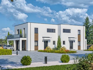 Fertighaus Haas D 110 A von Haas Fertigbau - Mehrfamilienhäuser Schlüsselfertig ab 346000€, Cubushaus Außenansicht 2