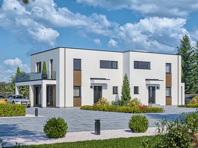 Fertighaus Haas D 110 A von Haas Fertigbau - Mehrfamilienhäuser Schlüsselfertig ab 346000€, Cubushaus Außenansicht 2
