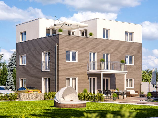 Haas Mehrfamilienhaus mit 3 Wohneinheiten und Flachdach