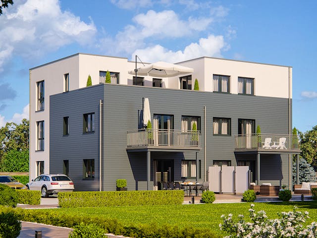 Haas Mehrfamilienhaus mit 5 Wohneinheiten und Flachdach