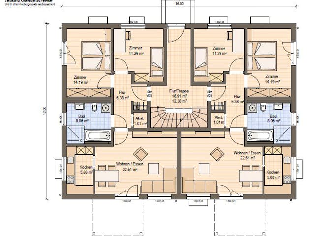 Fertighaus Haas Mehrfamilienhaus mit 5 Wohneinheiten und Flachdach von Haas Fertigbau - Mehrfamilienhäuser, Grundriss 1 Fertighaus Haas Mehrfamilienhaus mit 5 Wohneinheiten und Flachdach von Haas Fertigbau - Mehrfamilienhäuser, Grundriss 1