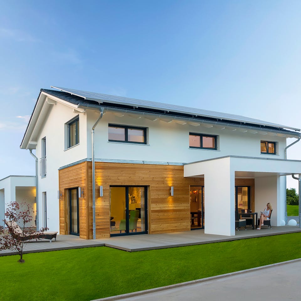 Fertighaus Haas MH Mannheim J 159 von Haas-Fertigbau Ausbauhaus ab 303000€, Satteldach-Klassiker Außenansicht 1