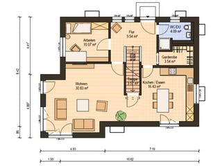 Fertighaus Haas O 140 A von Haas Fertigbau Schlüsselfertig ab 281000€, Satteldach-Klassiker Grundriss 1