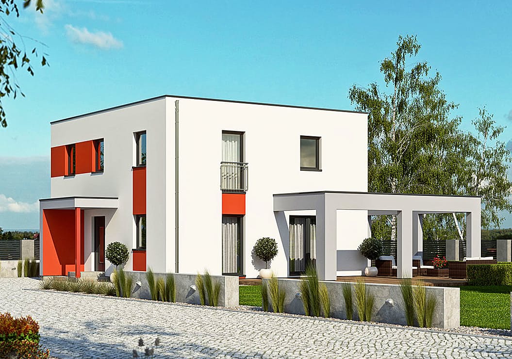 Fertighaus Haas O 141 B (inactive) von Haas-Fertigbau Schlüsselfertig ab 389000€, Cubushaus Außenansicht 1